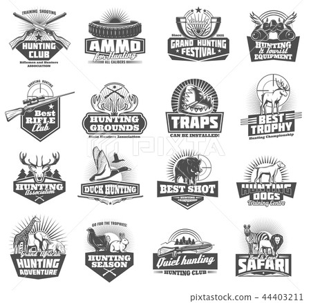 Hunting club icons. Vector animals and ammunition Hunting club icons. Vector animals and ammunition 44403211