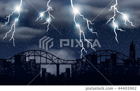 Storm and lighting over city - Stock Illustration [44403902] - PIXTA