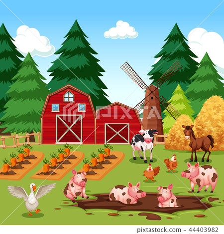 Rural happy farm animals Rural happy farm animals 44403982
