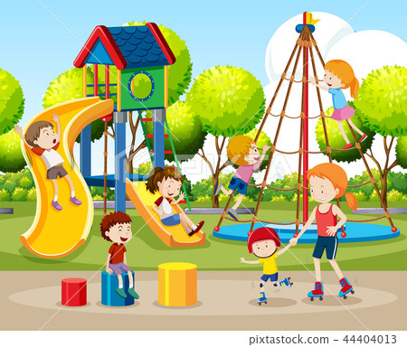 Children playing outdoors scene 44404013