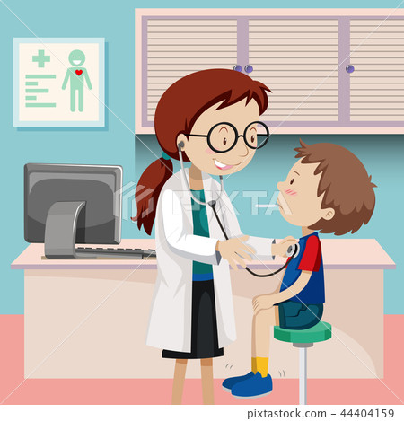 插图素材: a boy checkup at hospital