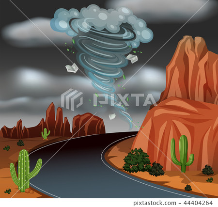 Cyclone storm desert scene 44404264