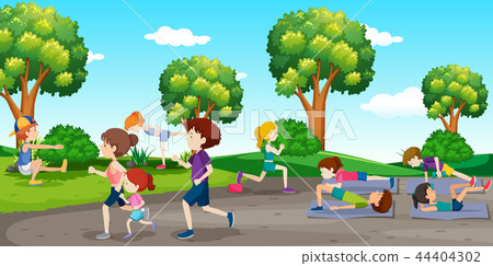 People exericing in the park 44404302