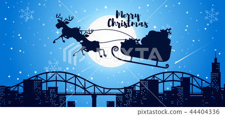 Merry christmas card santa sleigh 44404336