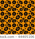Halloween pattern of many angry black pumpkins on orange background. 44405106