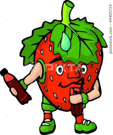 Isolated cartoon happy strawberry with drink Isolated cartoon happy strawberry with drink 44405724