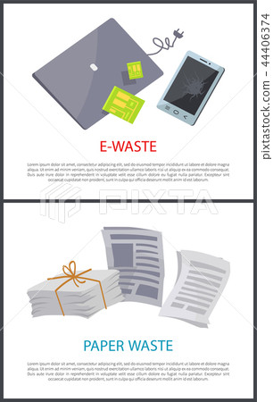Paper and E-waste Isolated on White Color Cards Paper and E-waste Isolated on White Color Cards 44406374