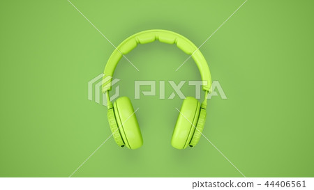 3D Rendering Green headphones isolated on green 44406561