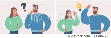 Couple of man and woman having a question and idea 44408276