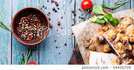 Baked meat with forest mushrooms Baked meat with forest mushrooms 44408709
