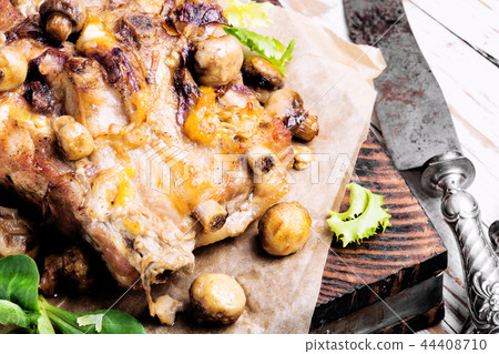 Baked meat with forest mushrooms Baked meat with forest mushrooms 44408710
