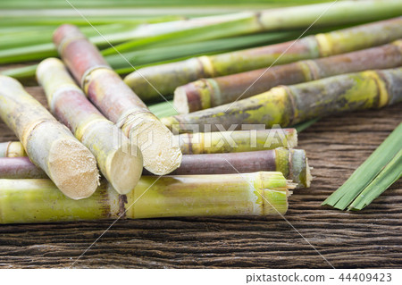 stock photo: close up sugarcane on wood background close up.
