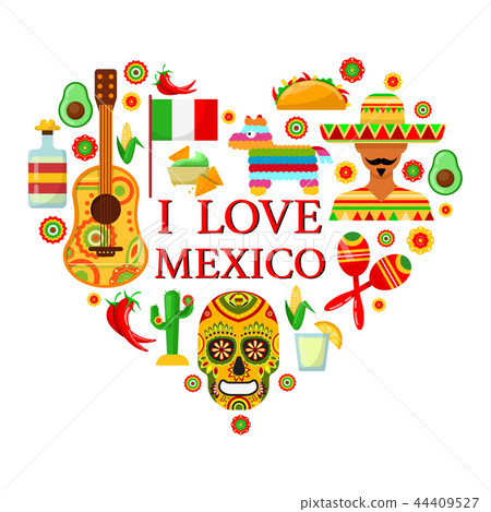 Mexican attributes in shape of heart 44409527