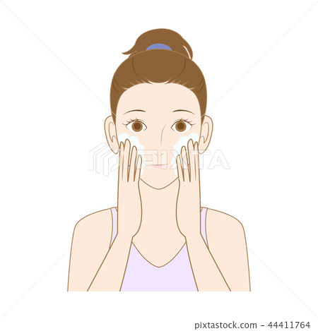 Woman with line drawing with face washing 44411764