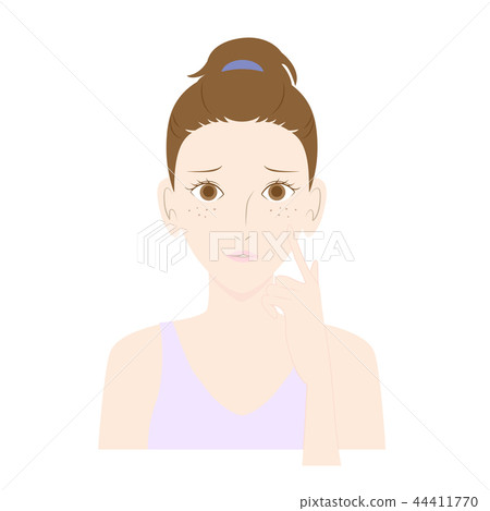 Woman suffering from freckles on cheek 44411770