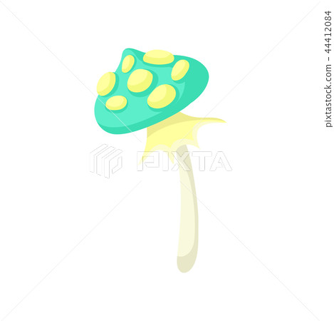 Flat vector icon of poisonous mushroom with green spotted cap and thin stalk. Magic forest plant Flat vector icon of poisonous mushroom with green spotted cap and thin stalk. Magic forest plant 44412084