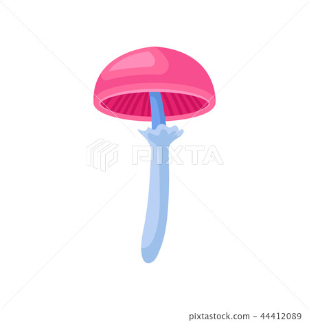 Small fantasy mushroom with bright pink cap and blue stalk. Magic forest plant. Flat vector for 44412089