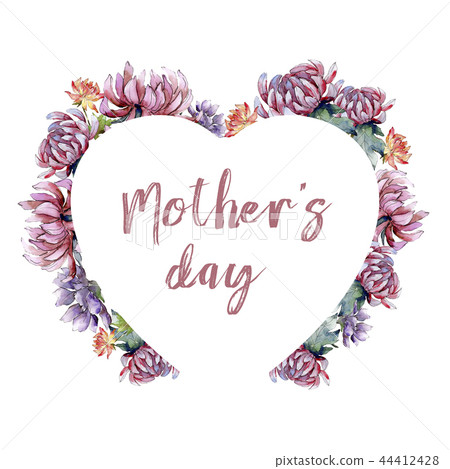 Watercolor colorful aster flower. Floral botanical flower. Frame border ornament square. 44412428