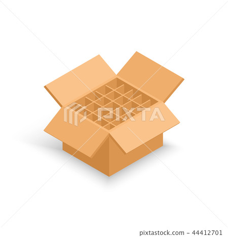 Opened cardboard box without the bottle. Opened cardboard box without the bottle. 44412701