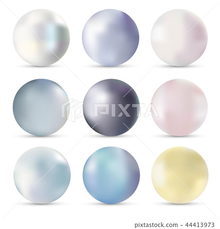 Pearls realistic set vector illustration isolated on white background with shadow. Precious stones 44413973