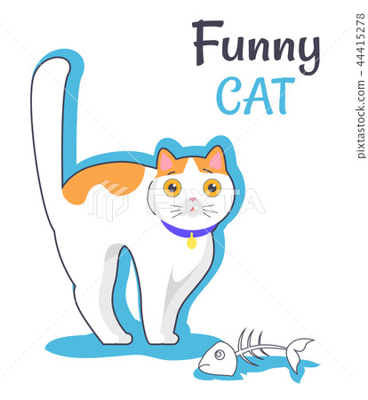 Funny Cat with Fish Bone, Vector Illustration 44415278