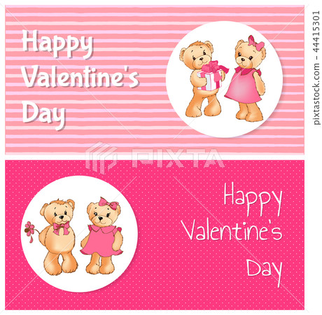 Happy Valentines Day Poster with Two Teddy Bears Happy Valentines Day Poster with Two Teddy Bears 44415301