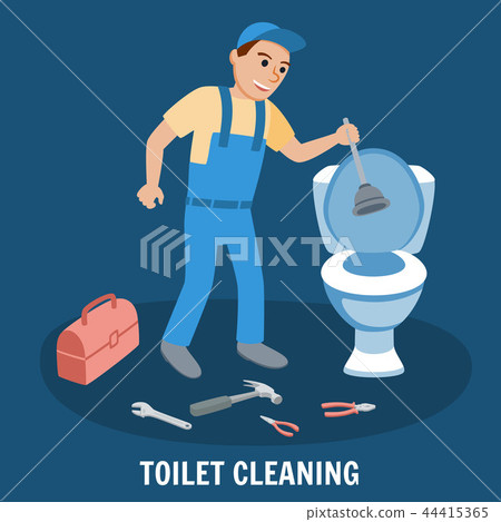 Toilet Cleaning, Plumbing Service. Vector. 44415365