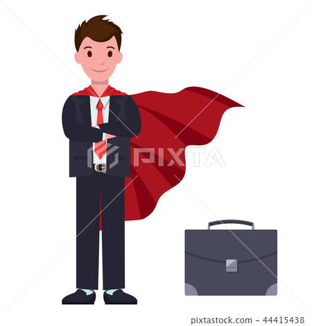 Businessman in Suit and Red Cloak with Suitcase 44415438