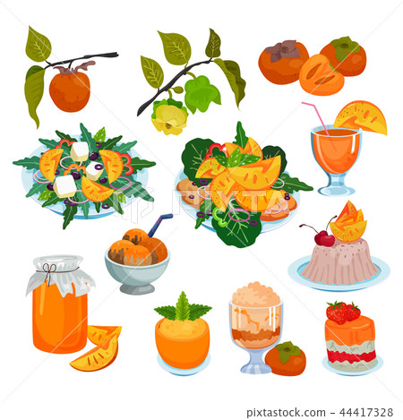 Persimmon vector fresh fruity food salad dessert ice cram jam and sweet fruit of persimmon-tree Persimmon vector fresh fruity food salad dessert ice cram jam and sweet fruit of persimmon-tree 44417328