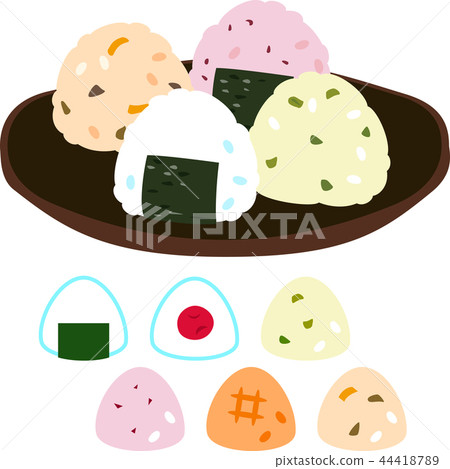 在板材的米飯糰和米飯象 在板材的米飯糰和米飯象 44418789