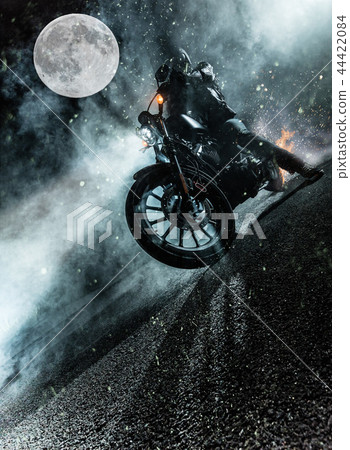High power motorcycle chopper at night. High power motorcycle chopper at night. 44422084