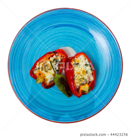 Photography of plate with pepper stuffed with brynza Photography of plate with pepper stuffed with brynza 44423256