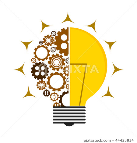 Conceptual lightbulb icon with gear pieces 44423934