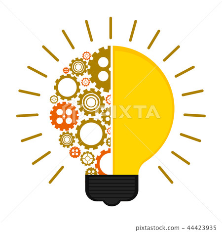 Conceptual lightbulb icon with gear pieces Conceptual lightbulb icon with gear pieces 44423935