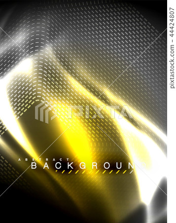 Neon glowing wave, magic energy and light motion background. Vector illustration 44424807