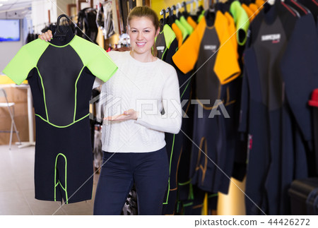 woman is satisfied of new costumes for diving woman is satisfied of new costumes for diving 44426272