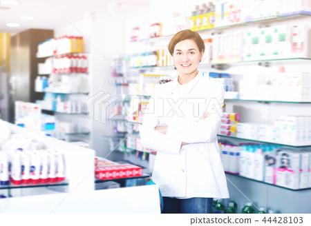 Female displaying assortment of products Female displaying assortment of products 44428103