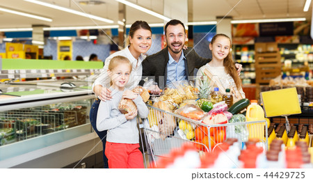 Family with purchases in supermarket Family with purchases in supermarket 44429725