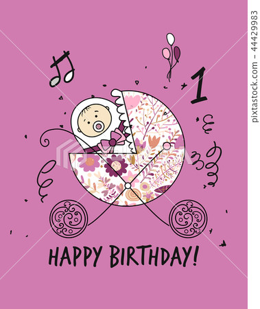 Baby carriage, ornate silhouette for your design Baby carriage, ornate silhouette for your design 44429983