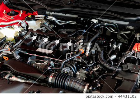 Close up detail of new car engine Car engine part Close up detail of new car engine Car engine part 44431102