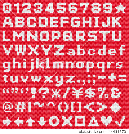 Knitting_thick yarn_alphabet_white letters_red... - Stock Illustration
