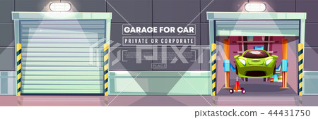 Car garage repair station, vector roller shutters 44431750