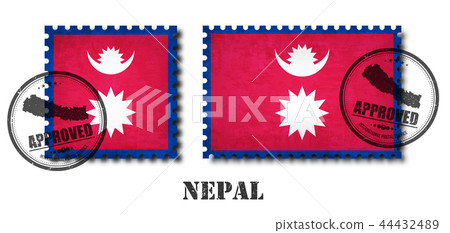 Nepal or nepalese flag pattern postage stamp  44432489