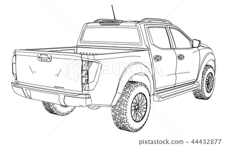 Commercial vehicle delivery truck with a double cab. Machine without insignia with a clean empty 44432877