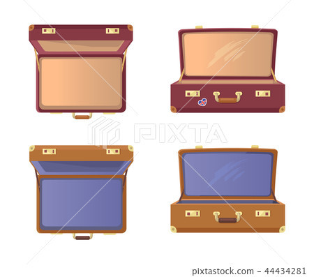 Set Open Suitcases with Britain Flag Vector Icons 44434281