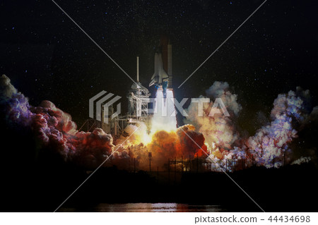 Spaceship launch at night, landscape with colorful Spaceship launch at night, landscape with colorful 44434698