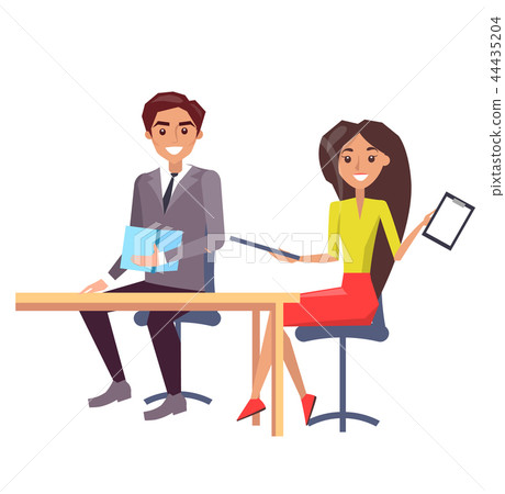 Two Cute Workers Business Card Vector Illustration 44435204