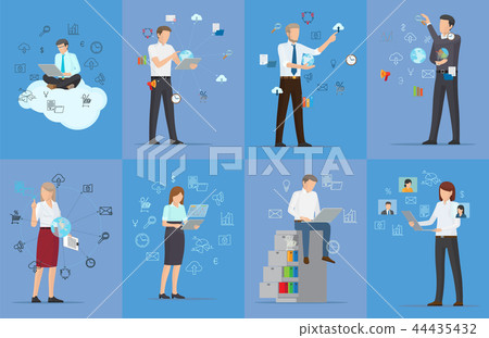 Eight Cards with Tech Icons Vector Illustration 44435432