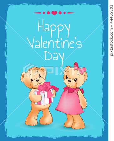 Happy Valentines Day Poster with Two Teddy Bears Happy Valentines Day Poster with Two Teddy Bears 44435503