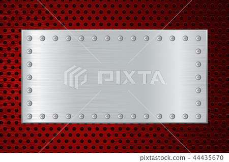 Red perforated background with brushed plate Red perforated background with brushed plate 44435670